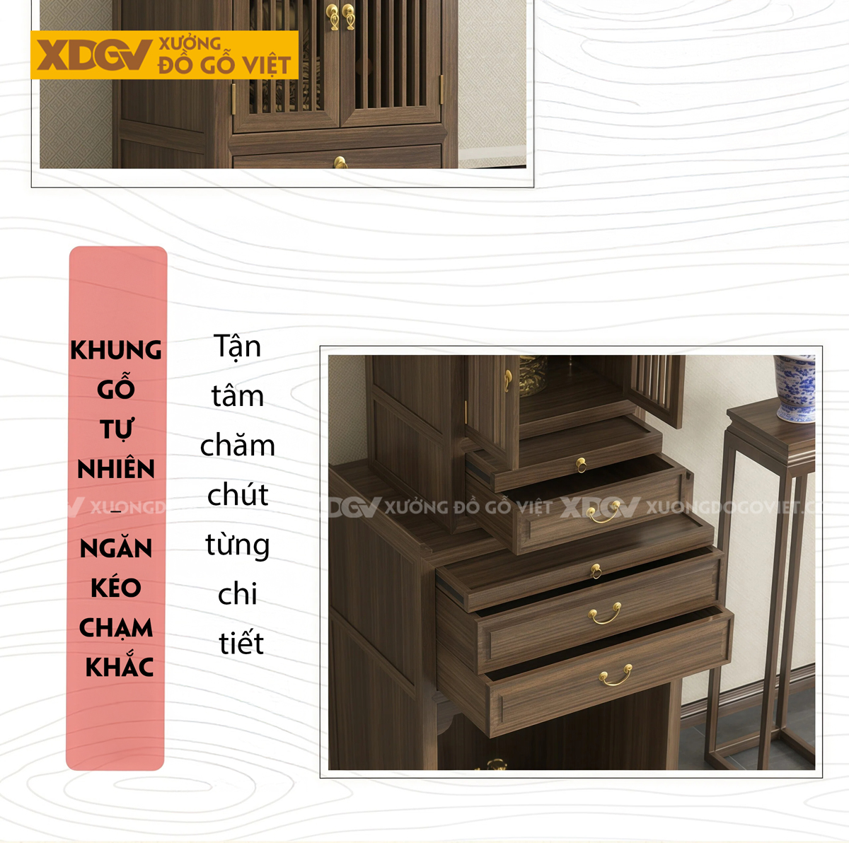 Trọn Bộ Tủ Thờ Tôn Nghiêm Cấu Trúc Kếp Hợp Phân Tầng Độc Đáo