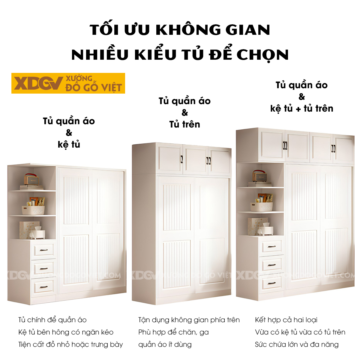 Tủ Áo Cao Su Trắng Cửa Lùa Kết Hợp Bàn Trang Điểm Tiện Lợi