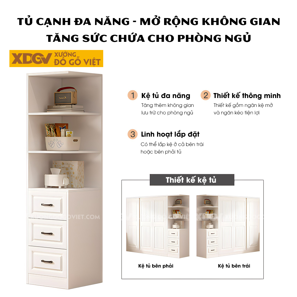 Tủ Áo Cao Su Trắng Cửa Lùa Kết Hợp Bàn Trang Điểm Tiện Lợi