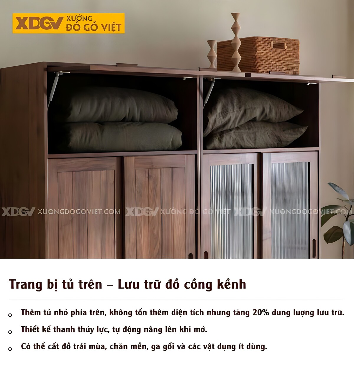 Tủ Áo Đôi Óc Chó Cánh Trượt Tích Hợp Ngăn Trên Tiện Lợi