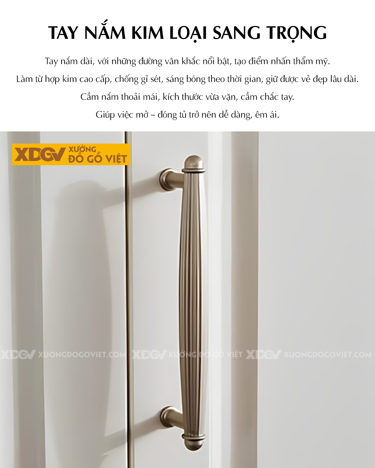 Tủ Áo Gỗ Cao Su Tân Cổ Điển Cánh Pano Tay Kim Loại Chân Côn