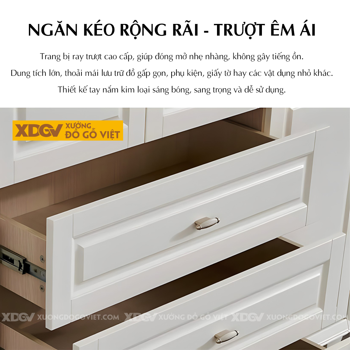 Tủ Áo Gỗ Cao Su Tân Cổ Điển Cánh Pano Tay Kim Loại Chân Côn