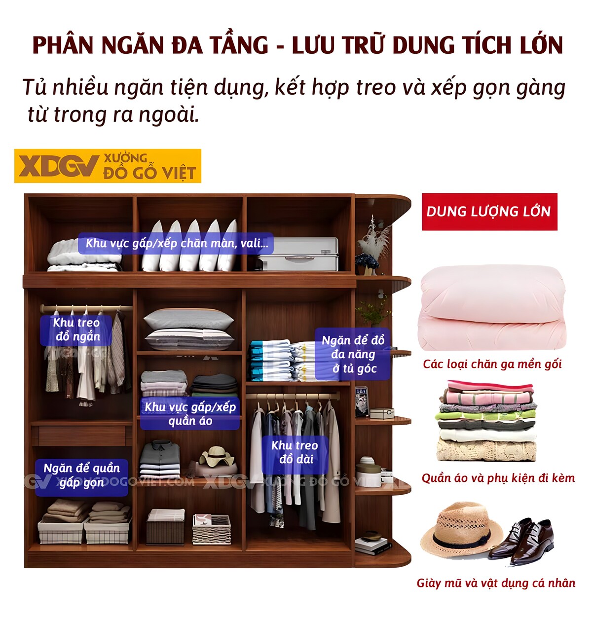 Tủ Áo Gỗ Gõ Đỏ Vuông Vức Kịch Trần Kệ Trang Trí Bo Góc Đẹp