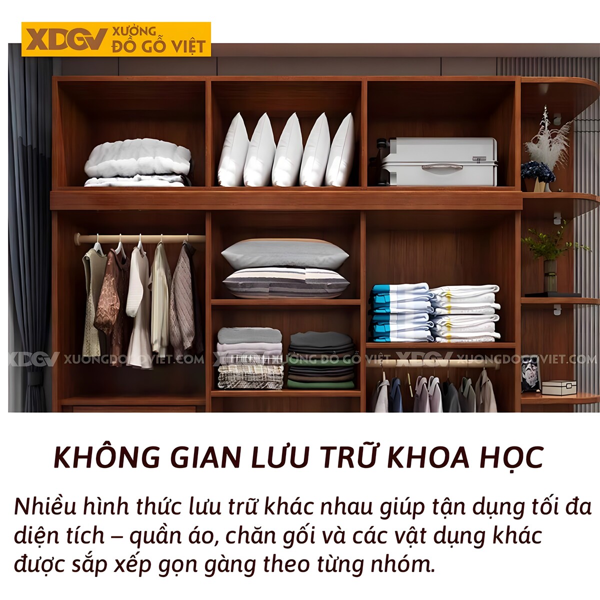 Tủ Áo Gỗ Gõ Đỏ Vuông Vức Kịch Trần Kệ Trang Trí Bo Góc Đẹp