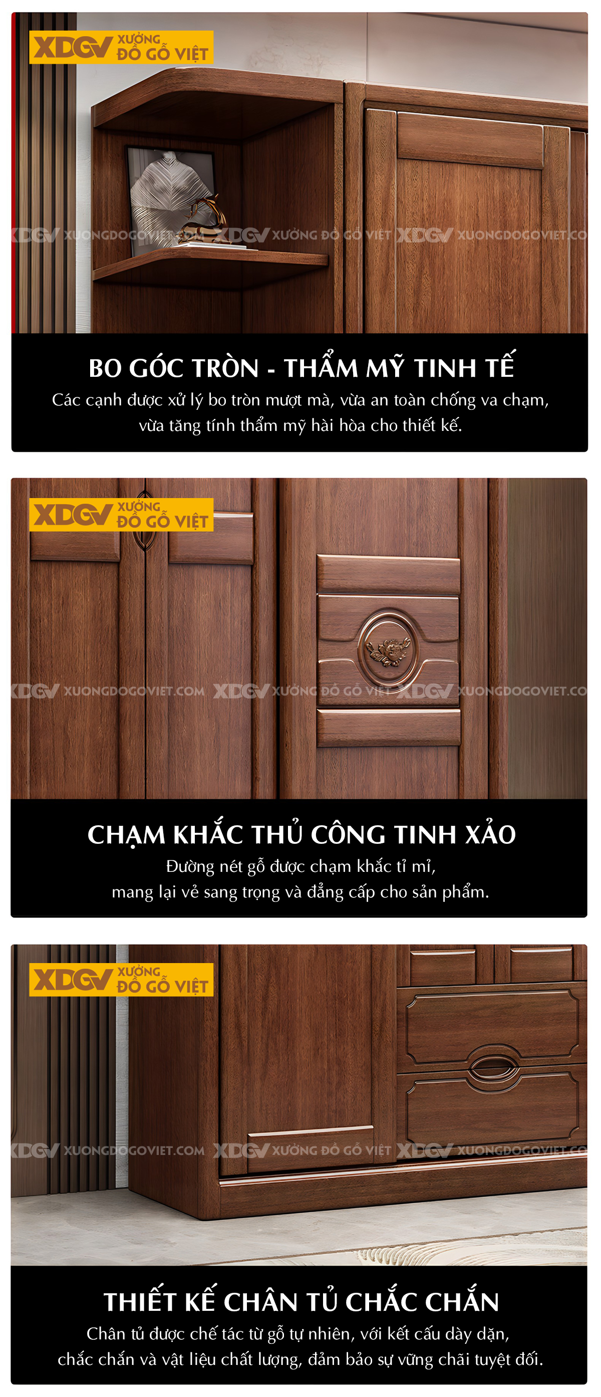 Tủ Áo Gỗ Lim Cổ Điển Họa Tiết Nghệ Thuật Có Kệ Bên