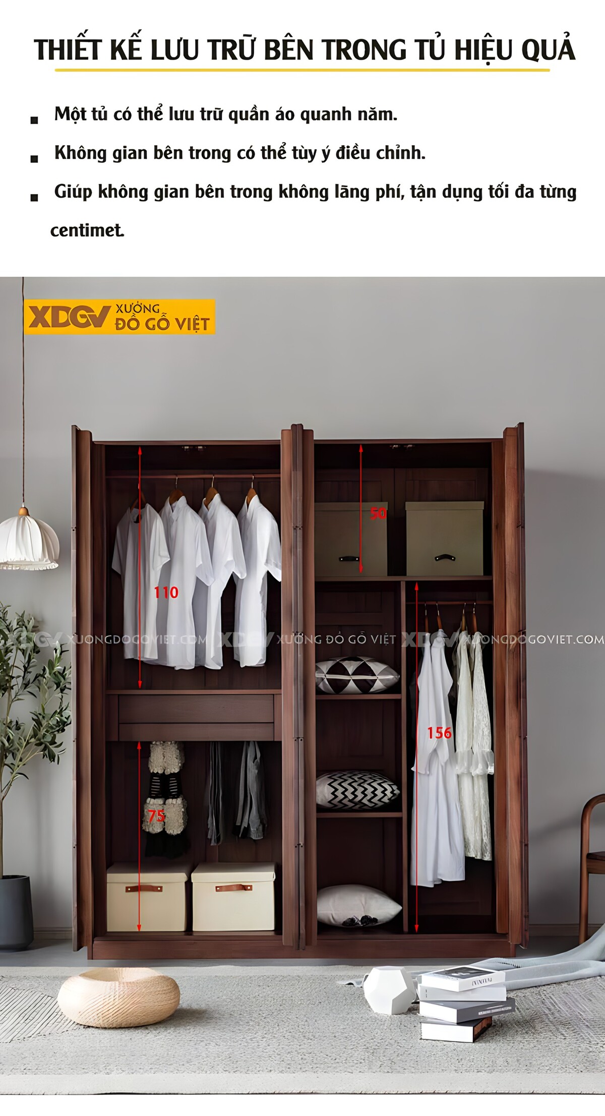 Tủ Áo Gỗ Óc Chó Hiện Đại Thiết Kế Cánh Dạng Lưới Liền Mạch