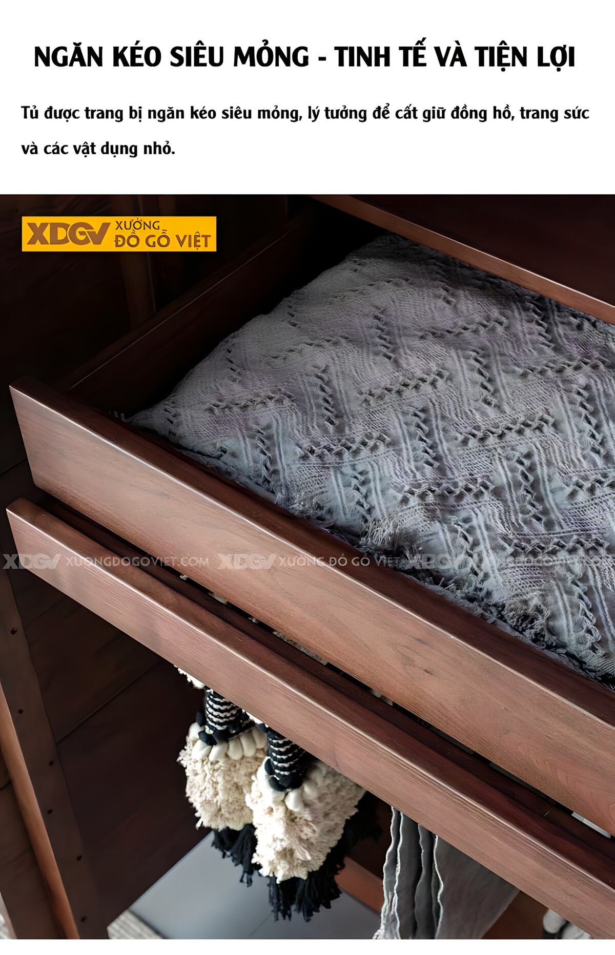 Tủ Áo Gỗ Óc Chó Hiện Đại Thiết Kế Cánh Dạng Lưới Liền Mạch