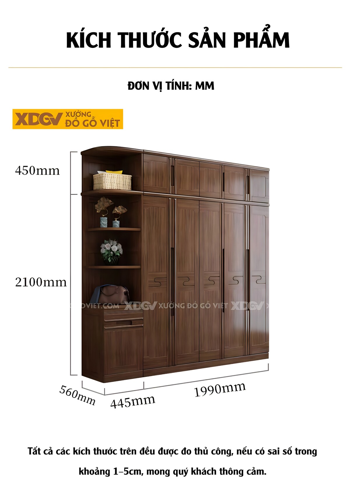 Tủ Áo Gỗ Óc Chó Tự Nhiên Cánh Kẻ Chỉ Nghệ Thuật Tay Âm Dài
