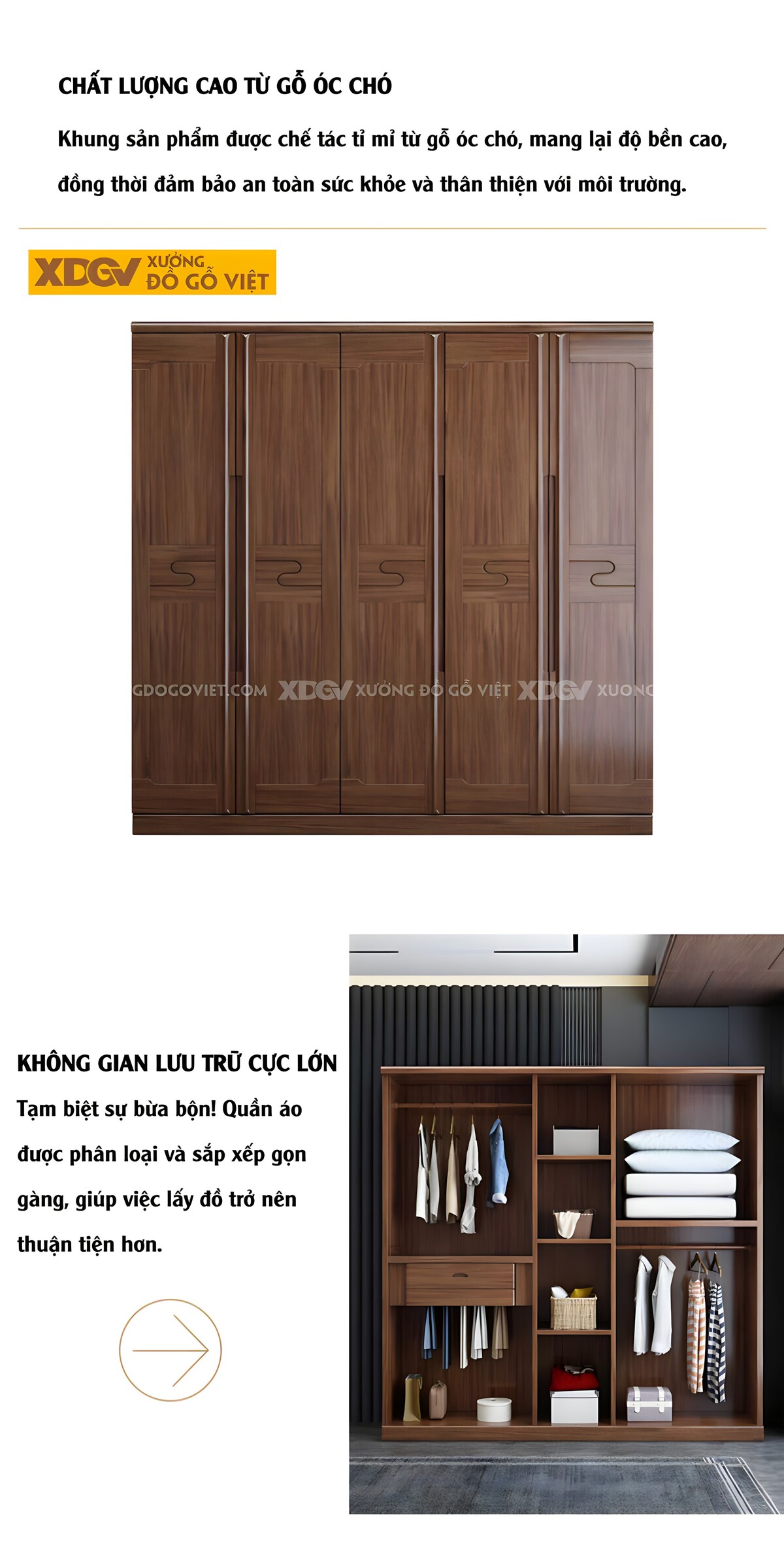 Tủ Áo Gỗ Óc Chó Tự Nhiên Cánh Kẻ Chỉ Nghệ Thuật Tay Âm Dài