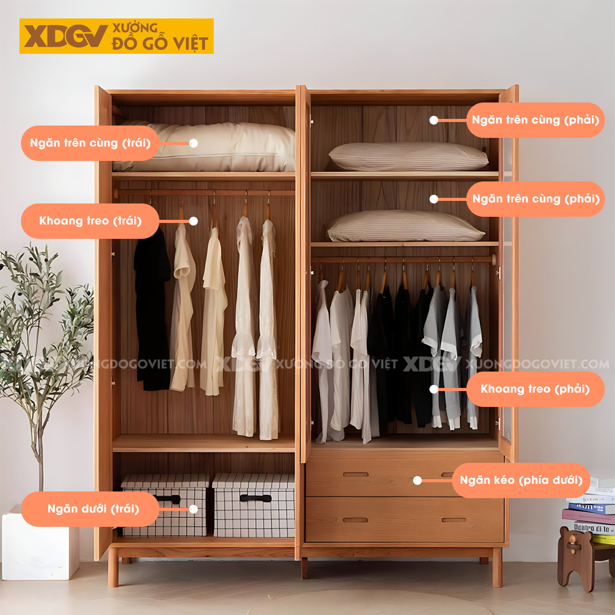 Tủ Áo Gỗ Sồi Hiện Đại Cánh Khung Tranh Dát Nan Kín Tay Âm