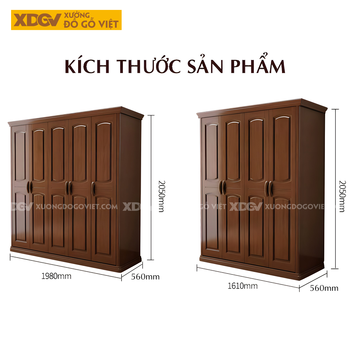 Tủ Áo Gỗ Xoan Đào Tân Cổ Điển Cánh Pano Viền Trên Bo Cong