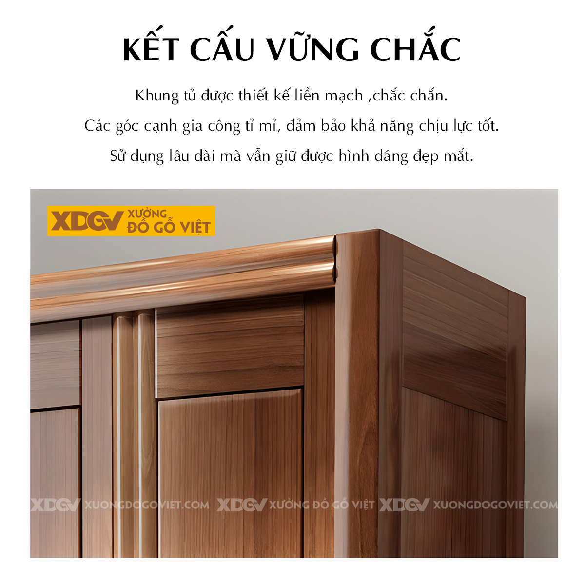 Tủ Áo Quần Gỗ Căm Xe Cánh Phào Chỉ Dọc Họa Tiết Tinh Xảo
