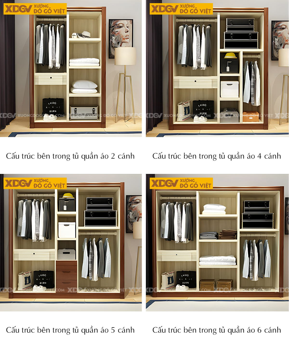 Tủ Áo Quần Gỗ Căm Xe Cánh Phào Chỉ Dọc Họa Tiết Tinh Xảo