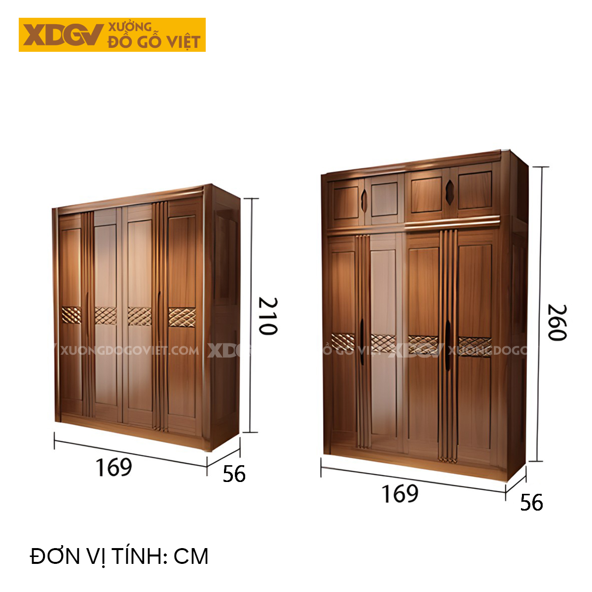 Tủ Áo Quần Gỗ Căm Xe Cánh Phào Chỉ Dọc Họa Tiết Tinh Xảo