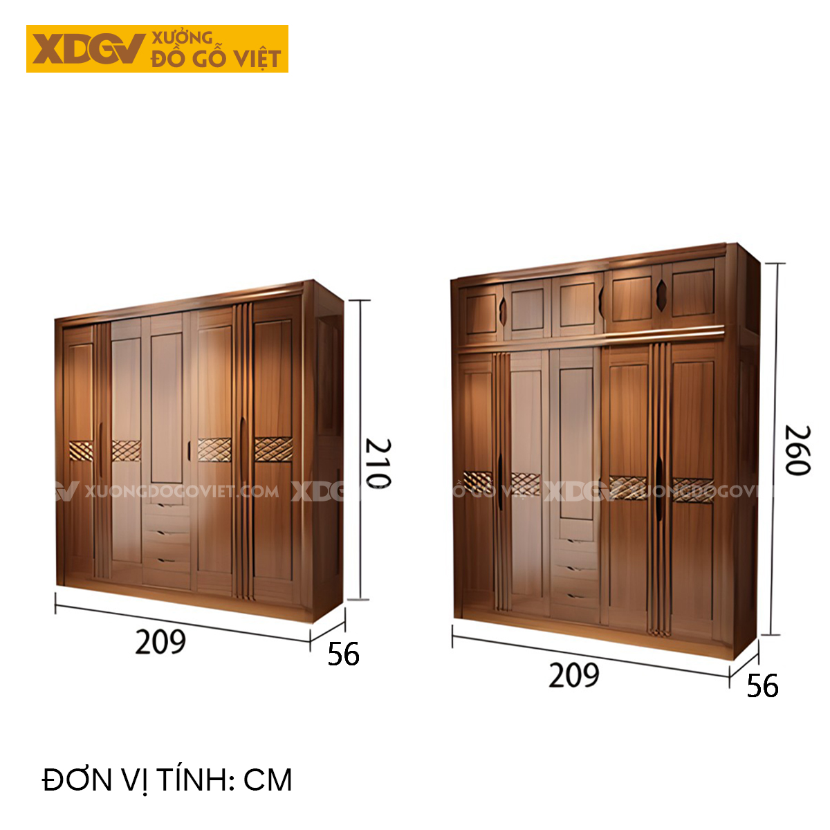 Tủ Áo Quần Gỗ Căm Xe Cánh Phào Chỉ Dọc Họa Tiết Tinh Xảo