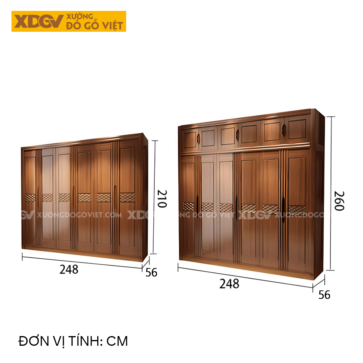 Tủ Áo Quần Gỗ Căm Xe Cánh Phào Chỉ Dọc Họa Tiết Tinh Xảo