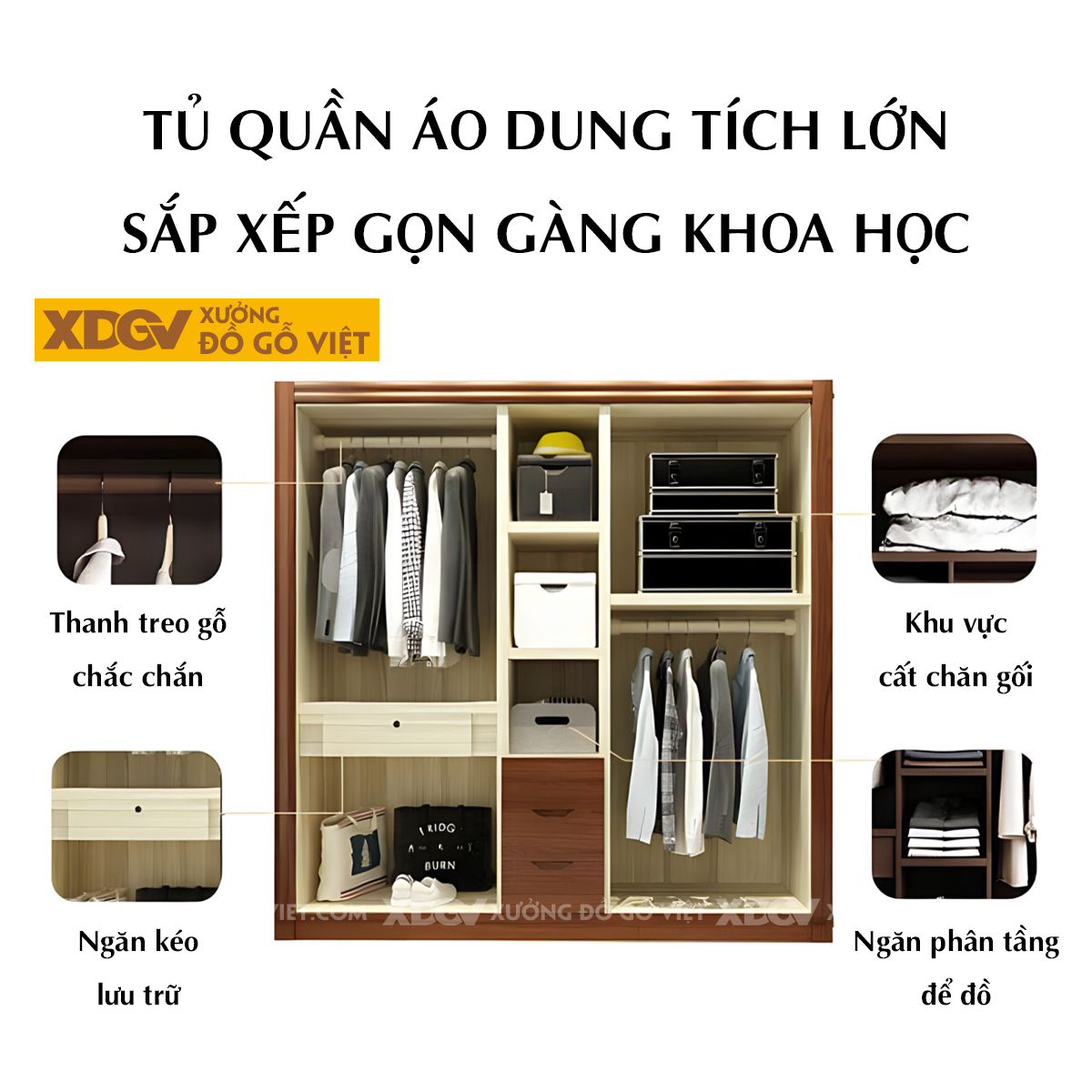 Tủ Áo Quần Gỗ Căm Xe Cánh Phào Chỉ Dọc Họa Tiết Tinh Xảo