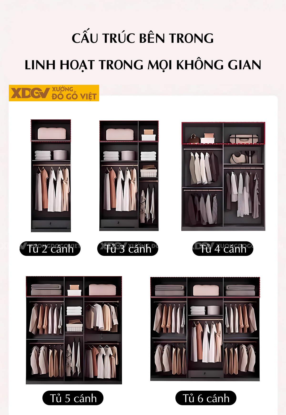 Tủ Áo Quần Gỗ Cao Su Đen Tân Cổ Điển Cánh Mái Vòm Đan Mây
