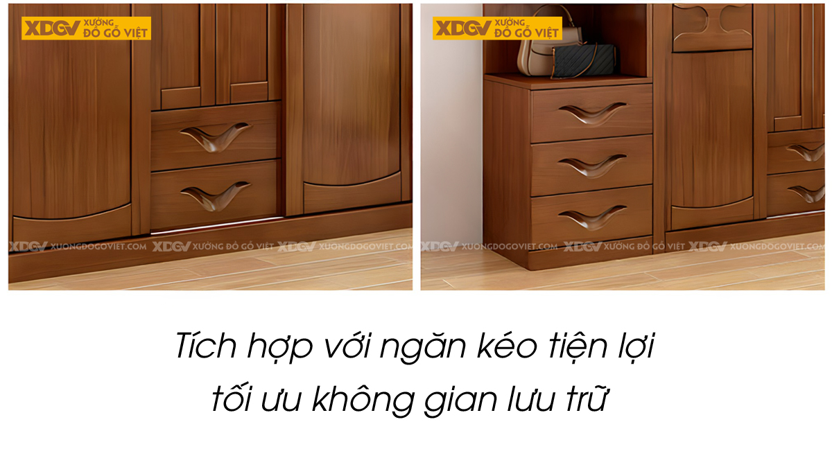 Tủ Áo Quần Gỗ Cao Su Hiện Đại Cửa Lùa Cánh Họa Tiết Chữ H