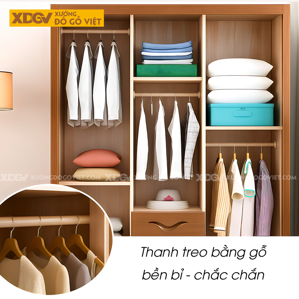 Tủ Áo Quần Gỗ Cao Su Hiện Đại Cửa Lùa Cánh Họa Tiết Chữ H