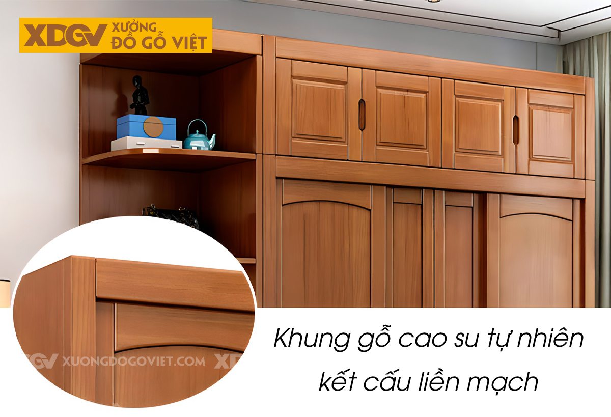 Tủ Áo Quần Gỗ Cao Su Hiện Đại Cửa Lùa Cánh Họa Tiết Chữ H