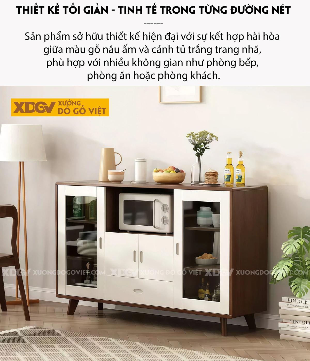 Tủ Chén Bát Nhà Bếp Gỗ Óc Chó Thiết Kế Cánh Kính Viên Thuốc