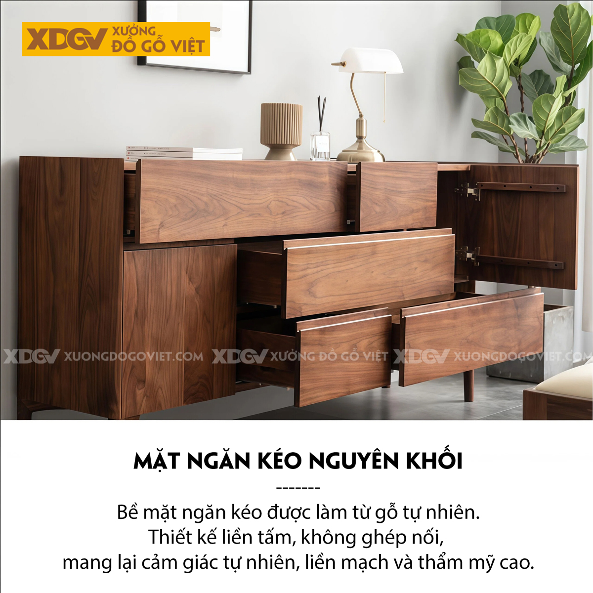 Tủ Để Chén Bát Gỗ Óc Chó Phòng Bếp Với Cánh Lùa Kèm Kính Sọc