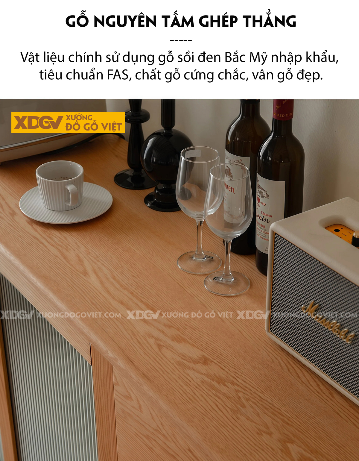 Tủ Để Chén Bát Phòng Bếp Cánh Lùa Phối Kính Sọc Kèm Ngăn Kéo