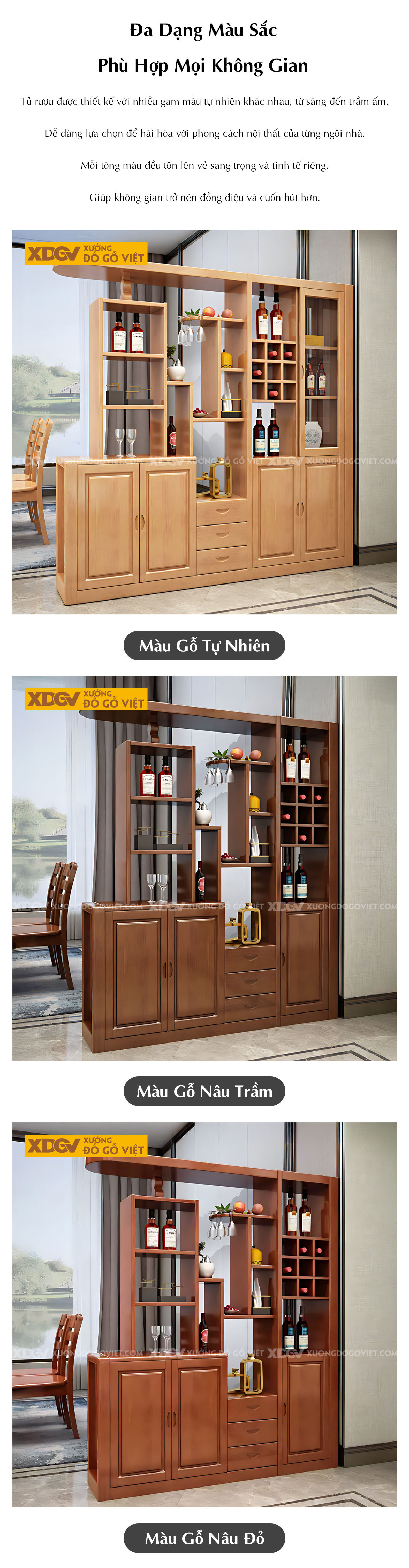 Tủ Để Rượu Gỗ Cao Su Đa Tầng Đa Kệ Phối Tủ Lưu Trữ Đa Cánh