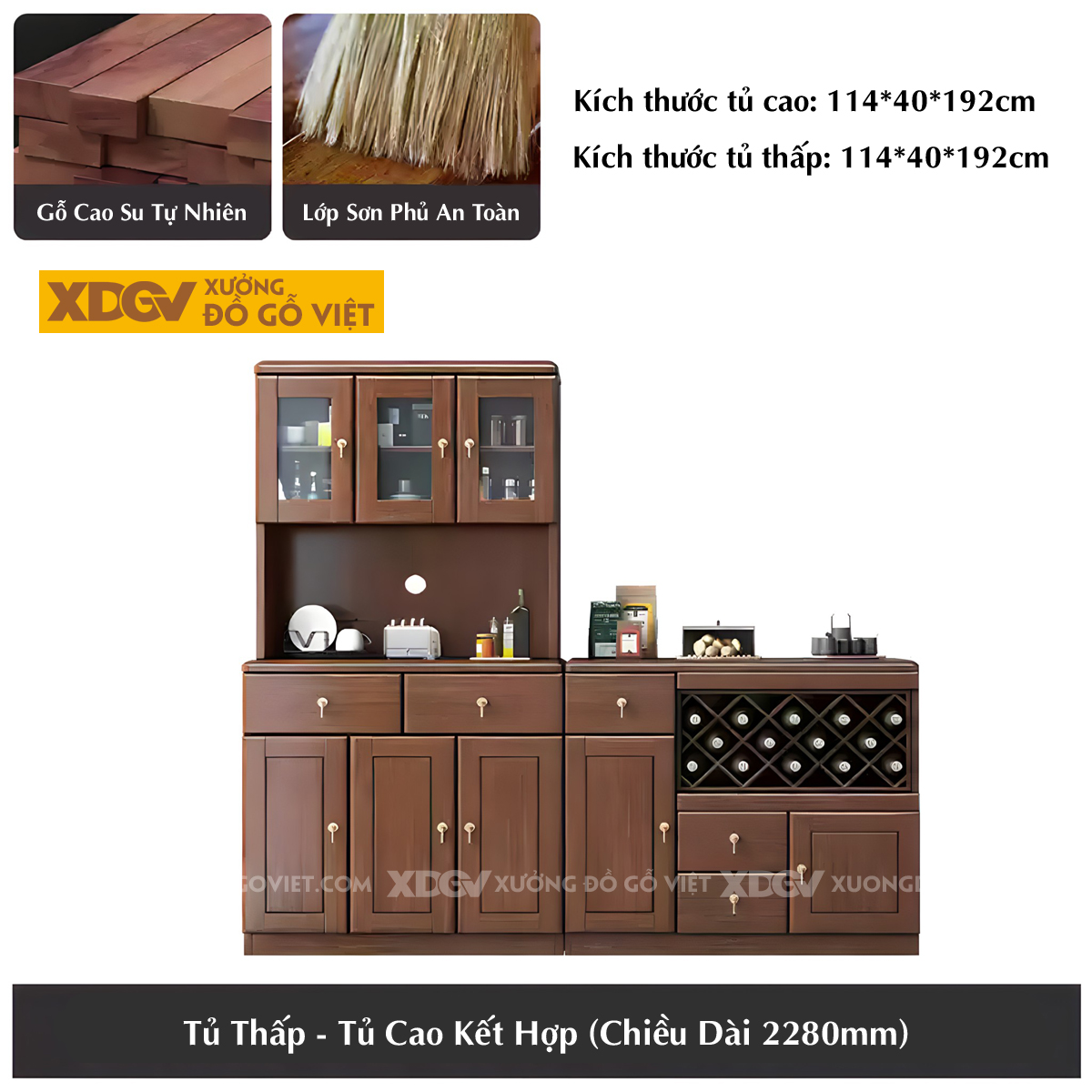 Tủ Để Rượu Gỗ Sồi Kệ Trưng Bày Kính Phối Ô Rượu Chéo Đa Dạng