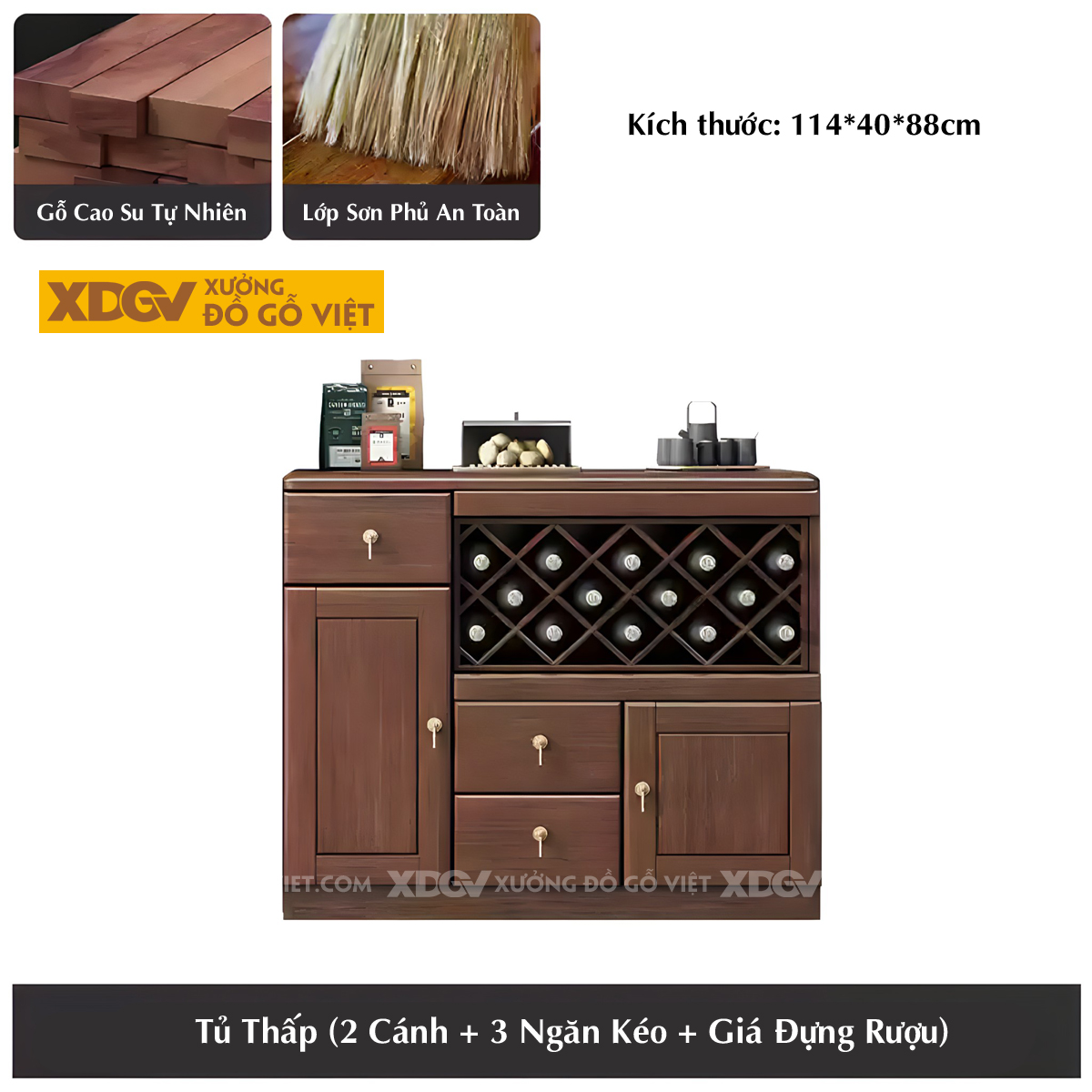 Tủ Để Rượu Gỗ Sồi Kệ Trưng Bày Kính Phối Ô Rượu Chéo Đa Dạng