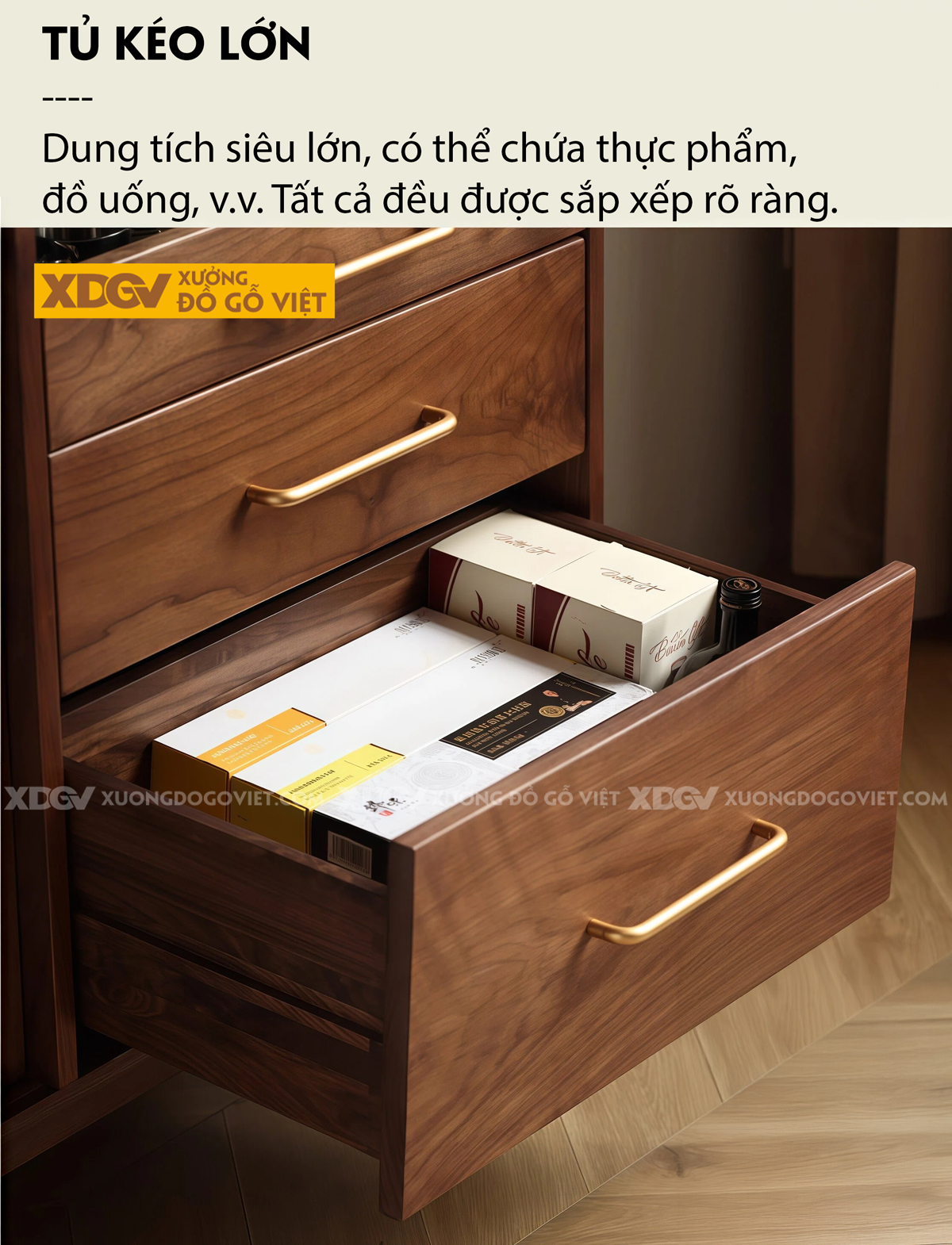 Tủ Đựng Chén Bát Gỗ Veneer Sồi Phối Cánh Pano Kèm Kính Mờ