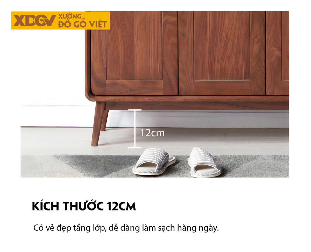 Tủ Đựng Giày Óc Chó Bo Tròn Góc Cánh Pano Vân Gỗ Tự Nhiên