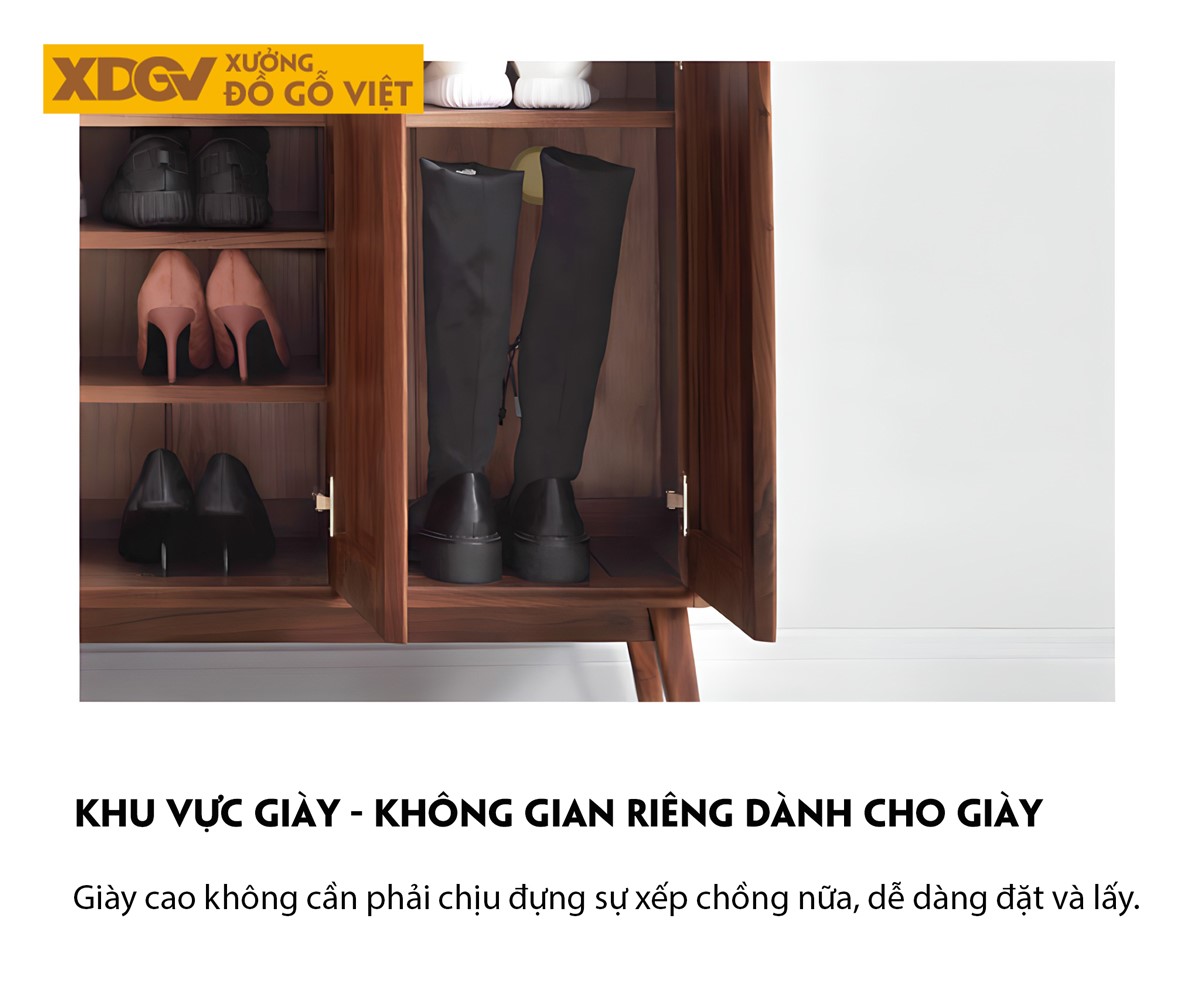 Tủ Đựng Giày Óc Chó Bo Tròn Góc Cánh Pano Vân Gỗ Tự Nhiên