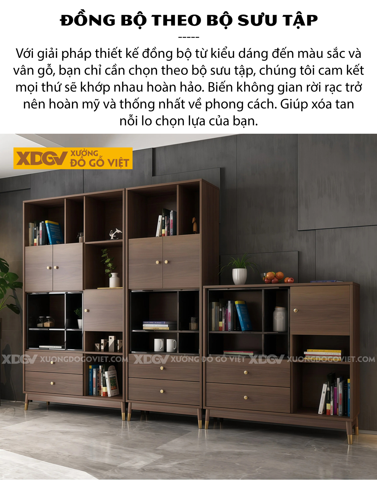 Tủ Đựng Sách Gỗ MDF Bố Cục Đa Ngăn Lưu Trữ Phối Kèm Chân Côn