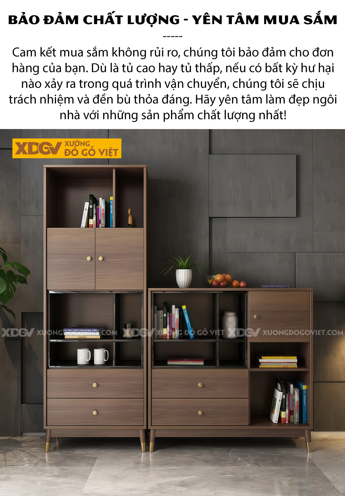 Tủ Đựng Sách Gỗ MDF Bố Cục Đa Ngăn Lưu Trữ Phối Kèm Chân Côn