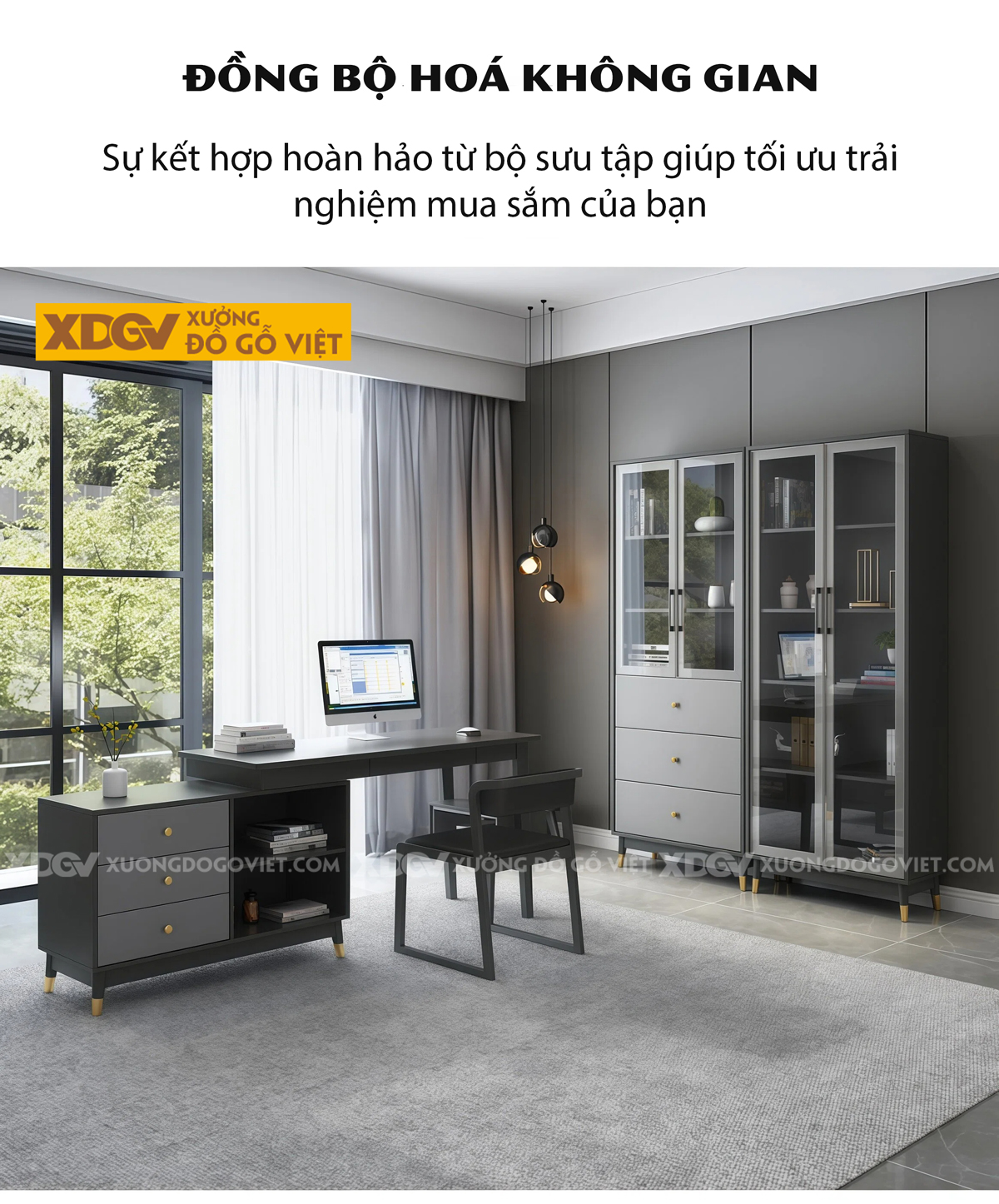 Tủ Đựng Sách Văn Phòng Gỗ MDF Chân Côn Bọc Kim Kèm Cánh Kính