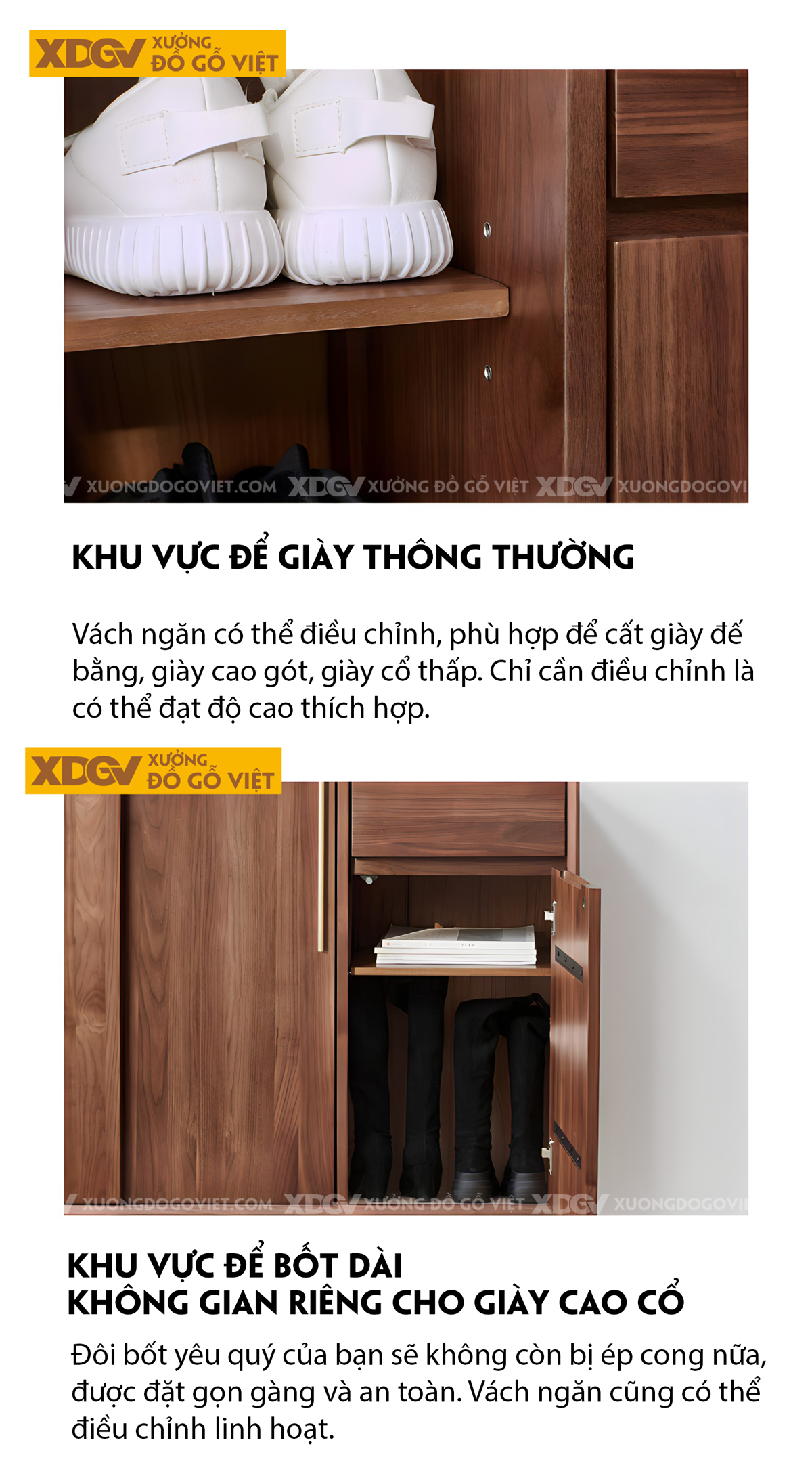 Tủ Giày Dép Gỗ Óc Chó Chân Cao Cánh Trượt Kết Hợp Ngăn Kéo