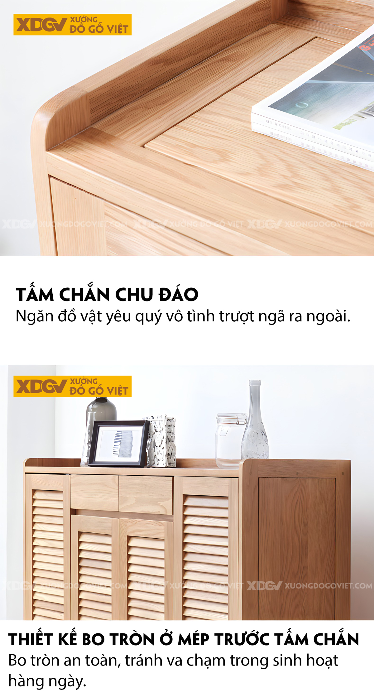 Tủ Giày Dép Gỗ Sồi 4 Cánh Lá Sách Chân Cao 2 Ngăn Kéo Trên