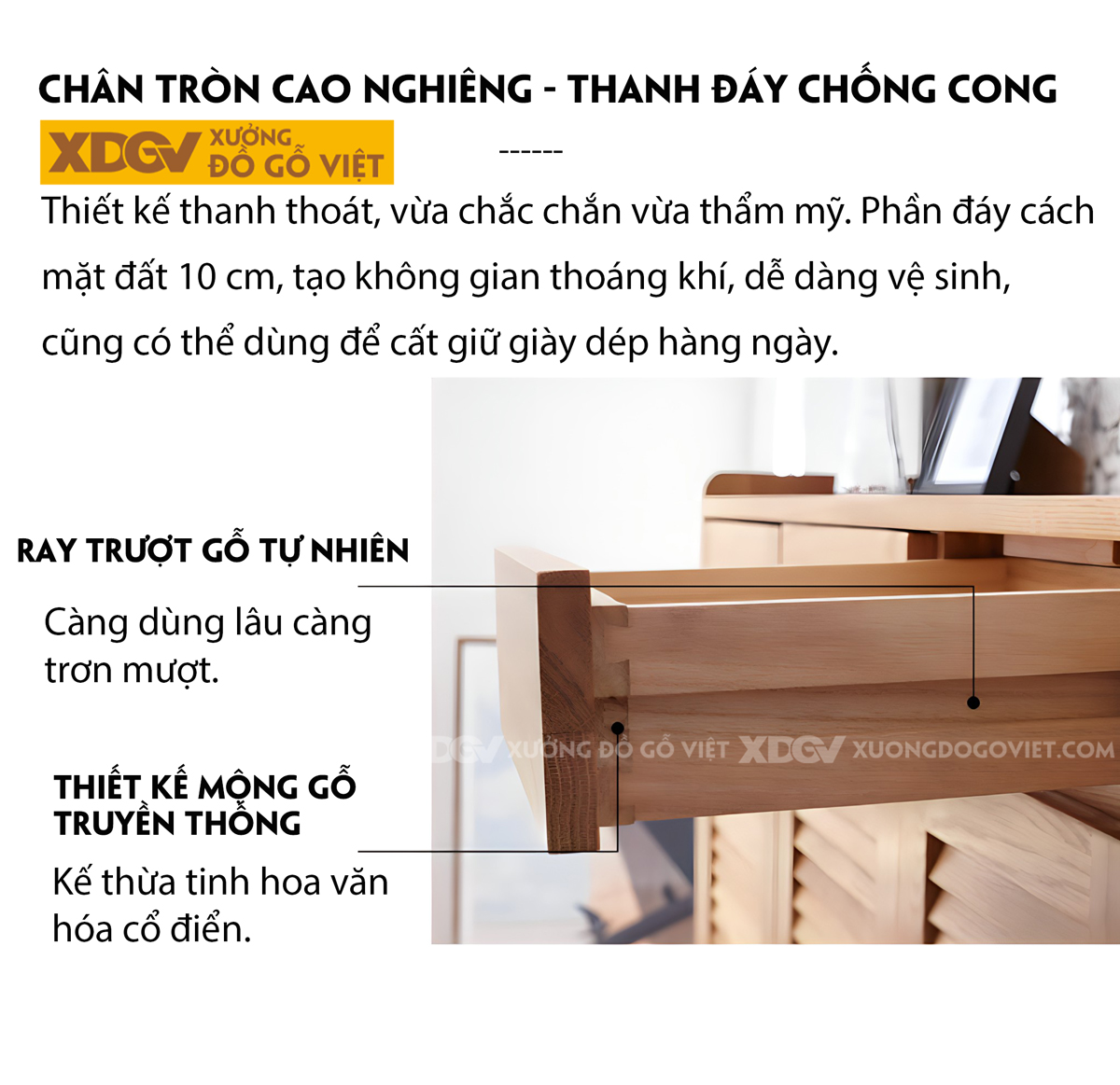 Tủ Giày Dép Gỗ Sồi 4 Cánh Lá Sách Chân Cao 2 Ngăn Kéo Trên