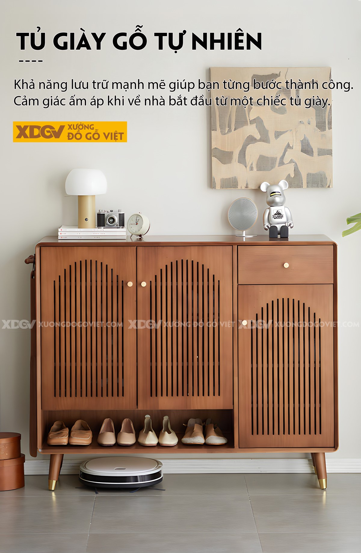 Tủ Giày Dép Gỗ Sồi Mỹ Cánh Nan Dọc Cong Vòm Chân Cao