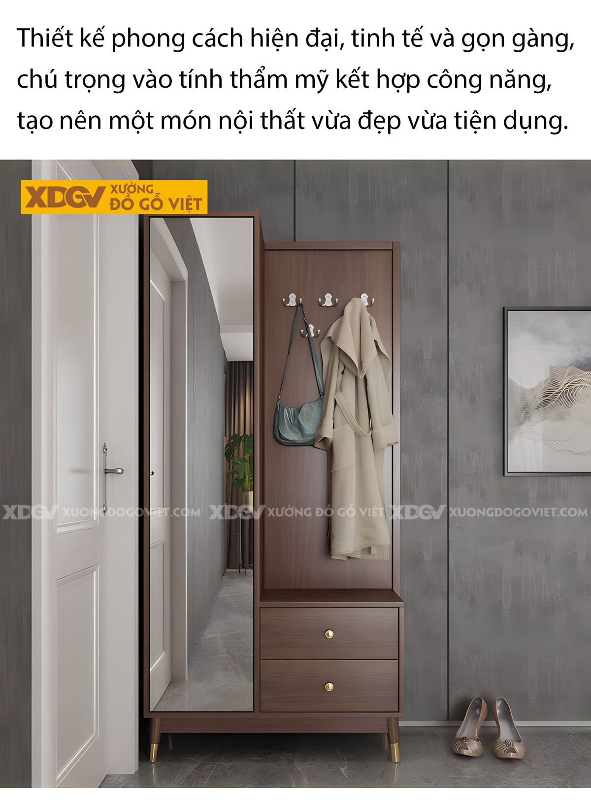 Tủ Giày Gỗ Công Nghiệp MDF Cánh Gương Soi Nhiều Ngăn Đựng