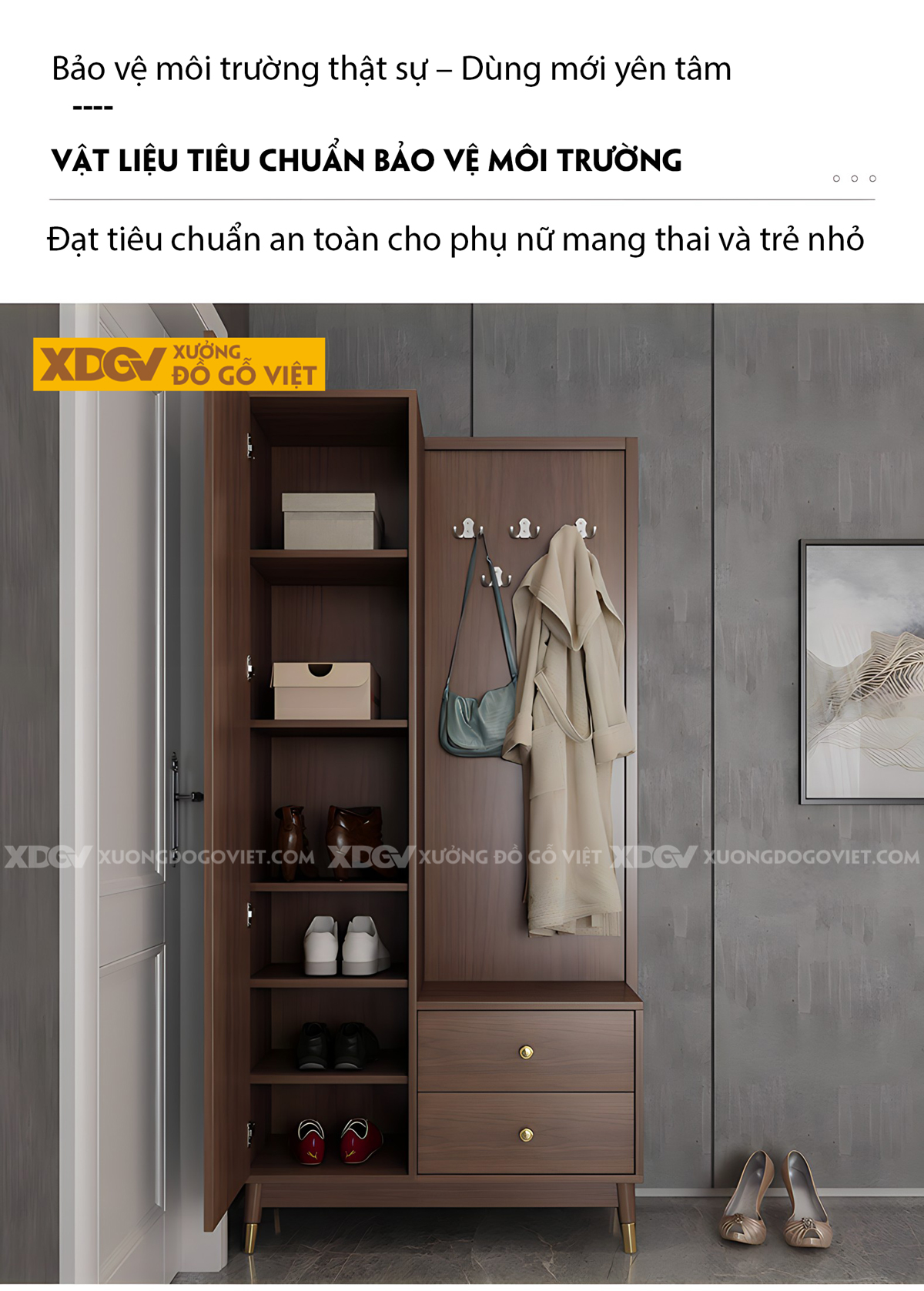 Tủ Giày Gỗ Công Nghiệp MDF Cánh Gương Soi Nhiều Ngăn Đựng