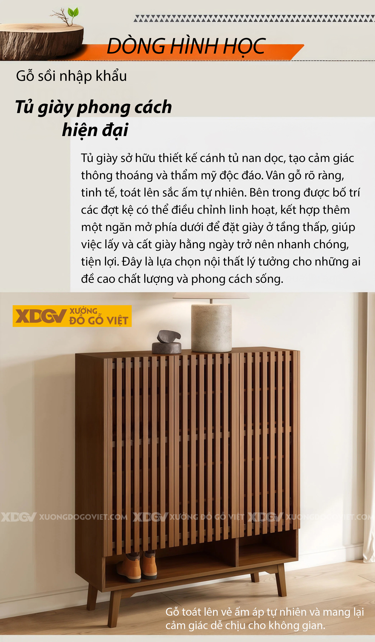Tủ Giày Gỗ Sồi Dáng Vuông Thiết Kế Cánh Nan Siêu Thoáng Khí