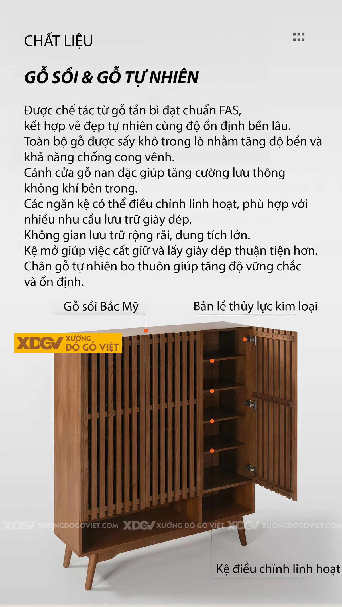 Tủ Giày Gỗ Sồi Dáng Vuông Thiết Kế Cánh Nan Siêu Thoáng Khí