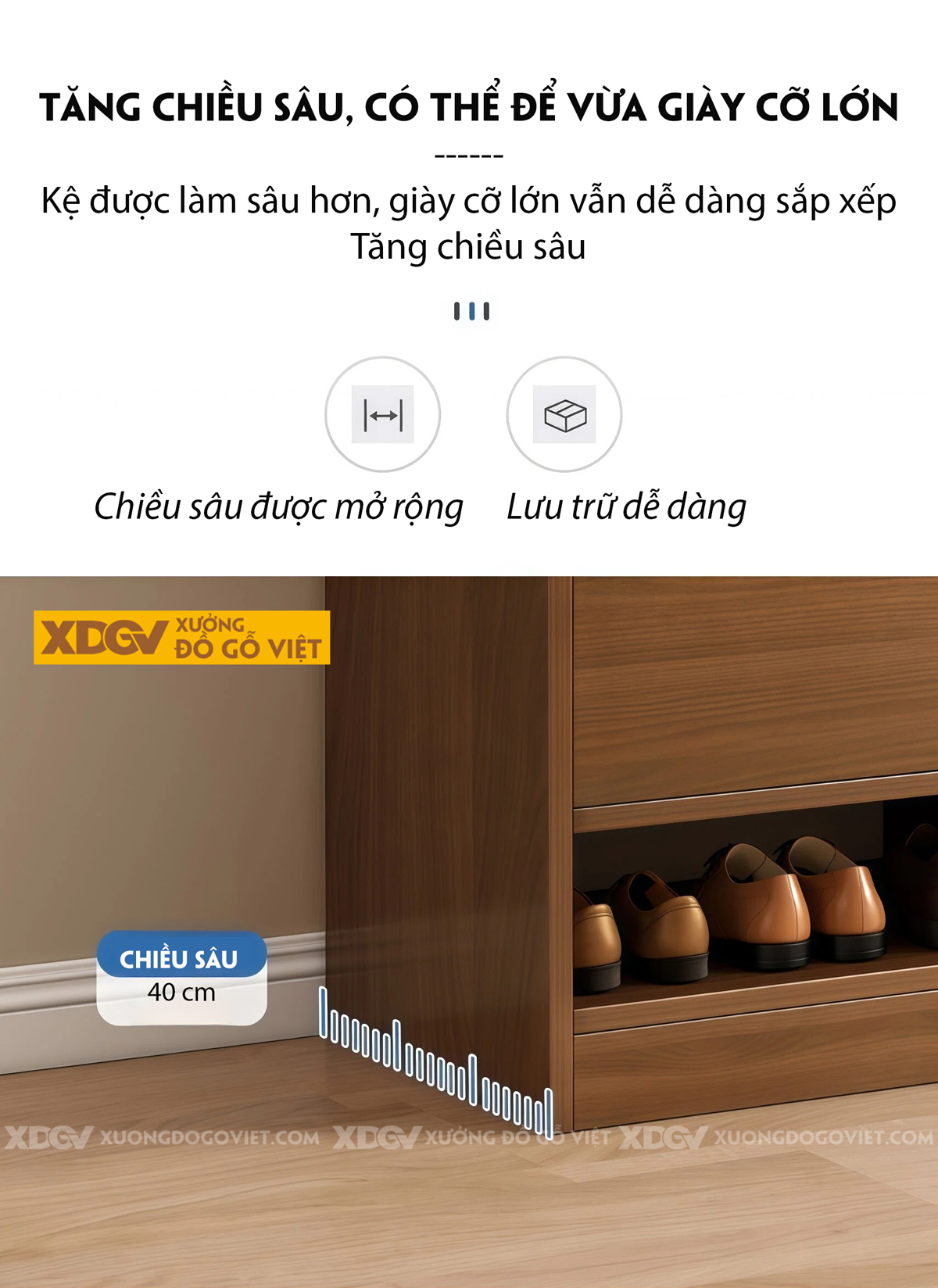 Tủ Giày Gỗ Veneer Sồi Dáng Hộp Vuông Phối Ngăn Kéo Kèm Kệ hở