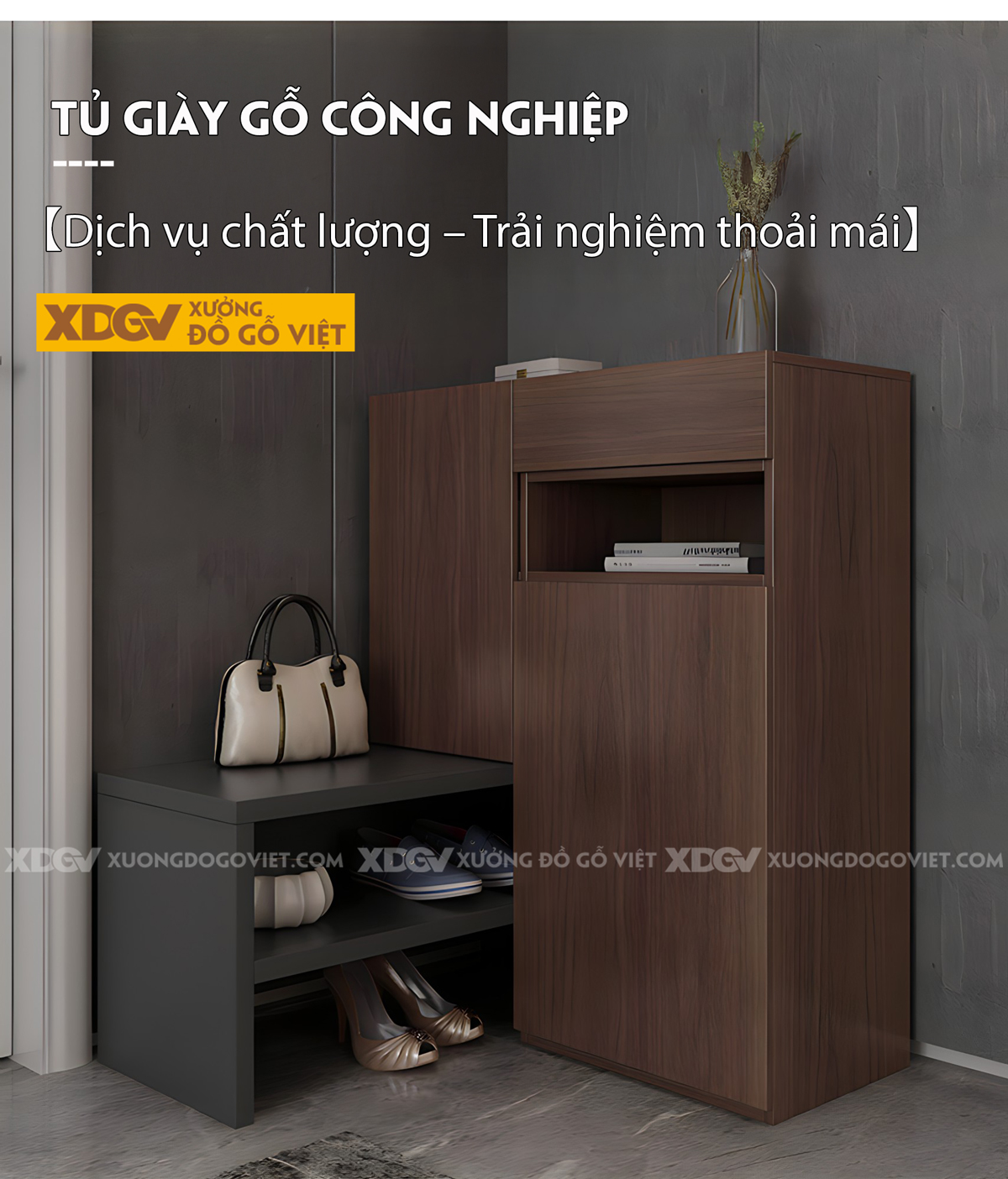 Tủ Giày MDF Công Nghiệp Kết Hợp Kệ Thấp Thay Đổi Linh Hoạt