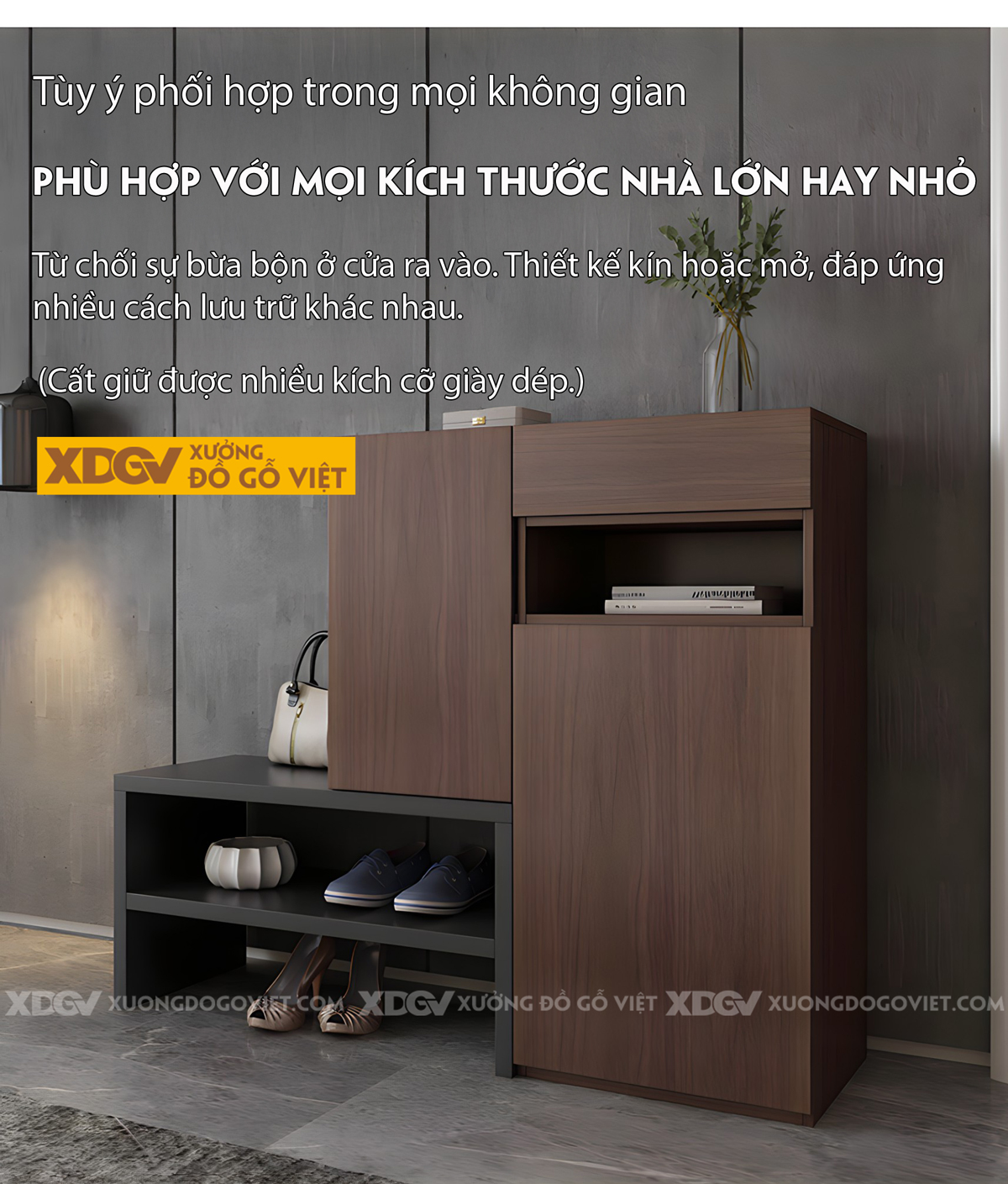 Tủ Giày MDF Công Nghiệp Kết Hợp Kệ Thấp Thay Đổi Linh Hoạt