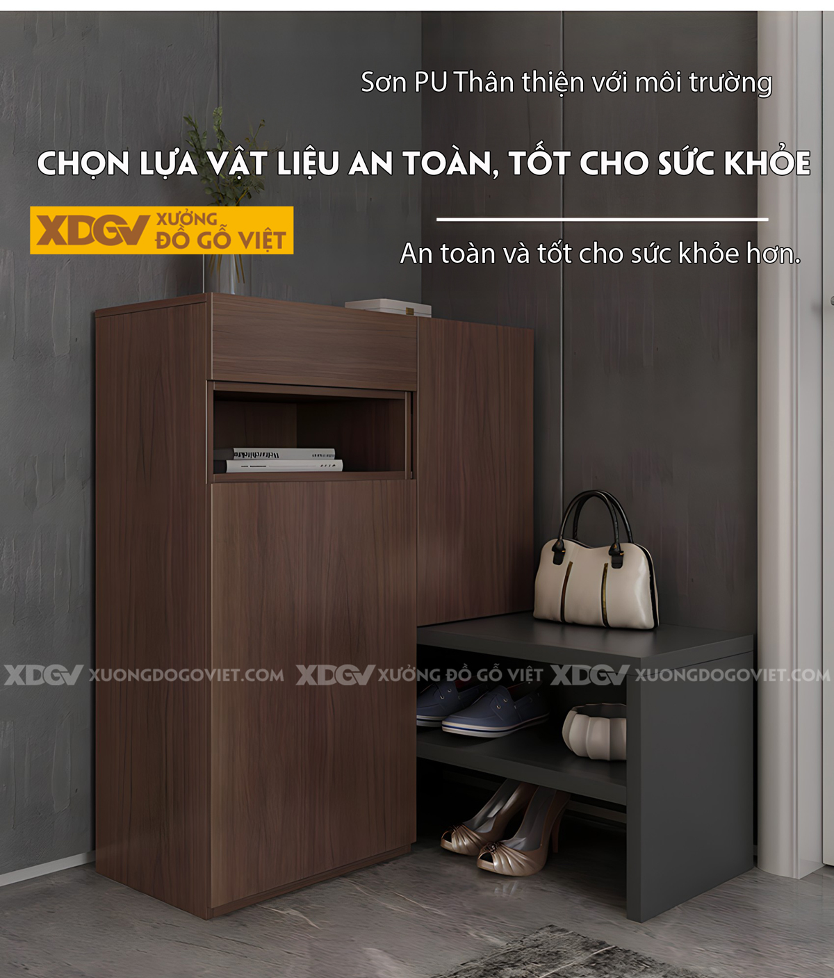 Tủ Giày MDF Công Nghiệp Kết Hợp Kệ Thấp Thay Đổi Linh Hoạt