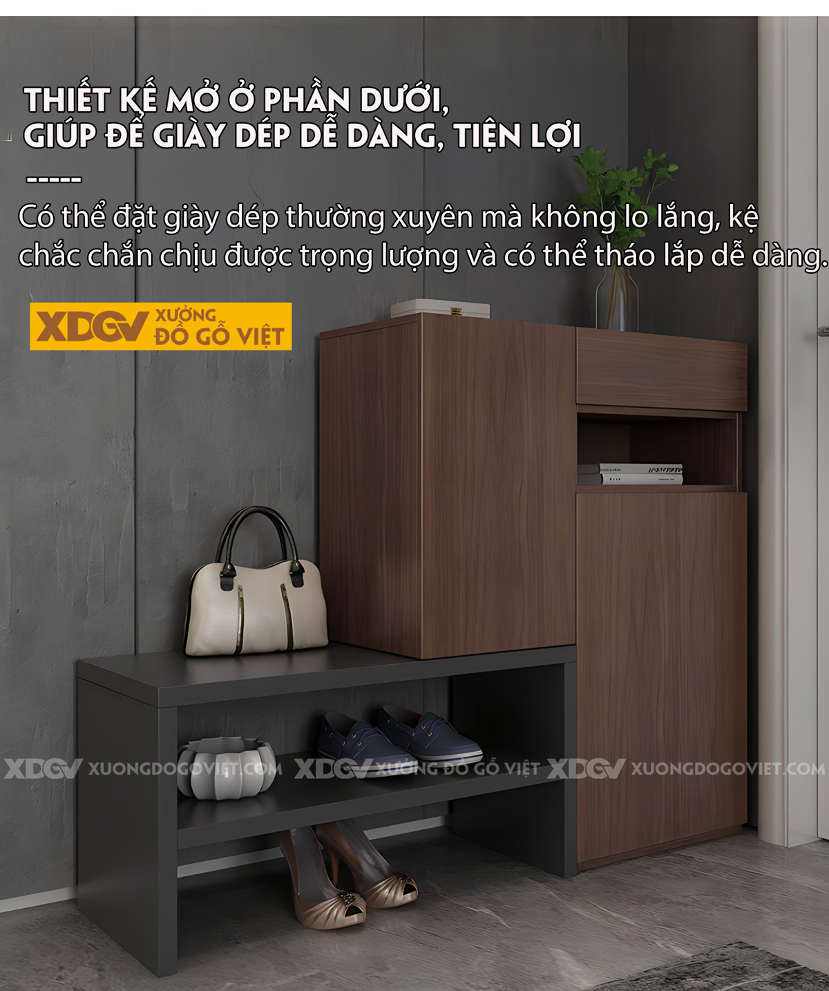 Tủ Giày MDF Công Nghiệp Kết Hợp Kệ Thấp Thay Đổi Linh Hoạt